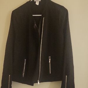 Bar III Black Bomber Jacket with Zipper Accents